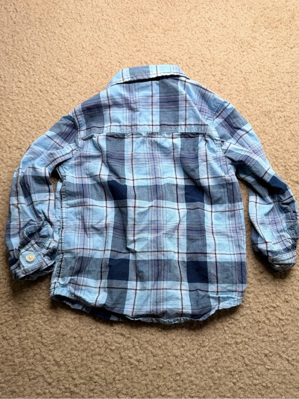 OshKosh B'gosh Light and Navy Blue Plaid Button-Down Shirt 2T